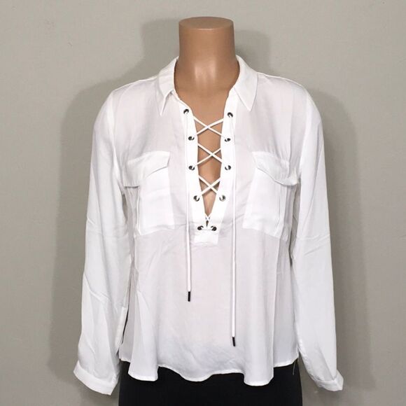 L’ Academie Safari lace up long sleeve top. NWT - Picture 4 of 7